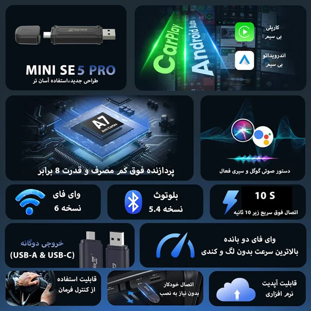 دانگل تبدیل کارپلی و اندروید اتو وایرلس CARLINKIT MINI SE PRO