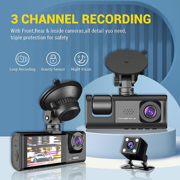 دوربین ثبت وقایع خودرو بلک باکس مدل C309 سه لنز با کیفیت فول اچ دی