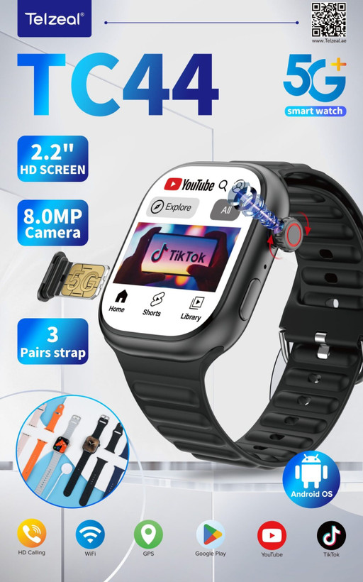 ساعت هوشمند Telzeal TC44 سیم کارت خور با حافظه ۶۴ گیگ و رم ۶ گیگابایت